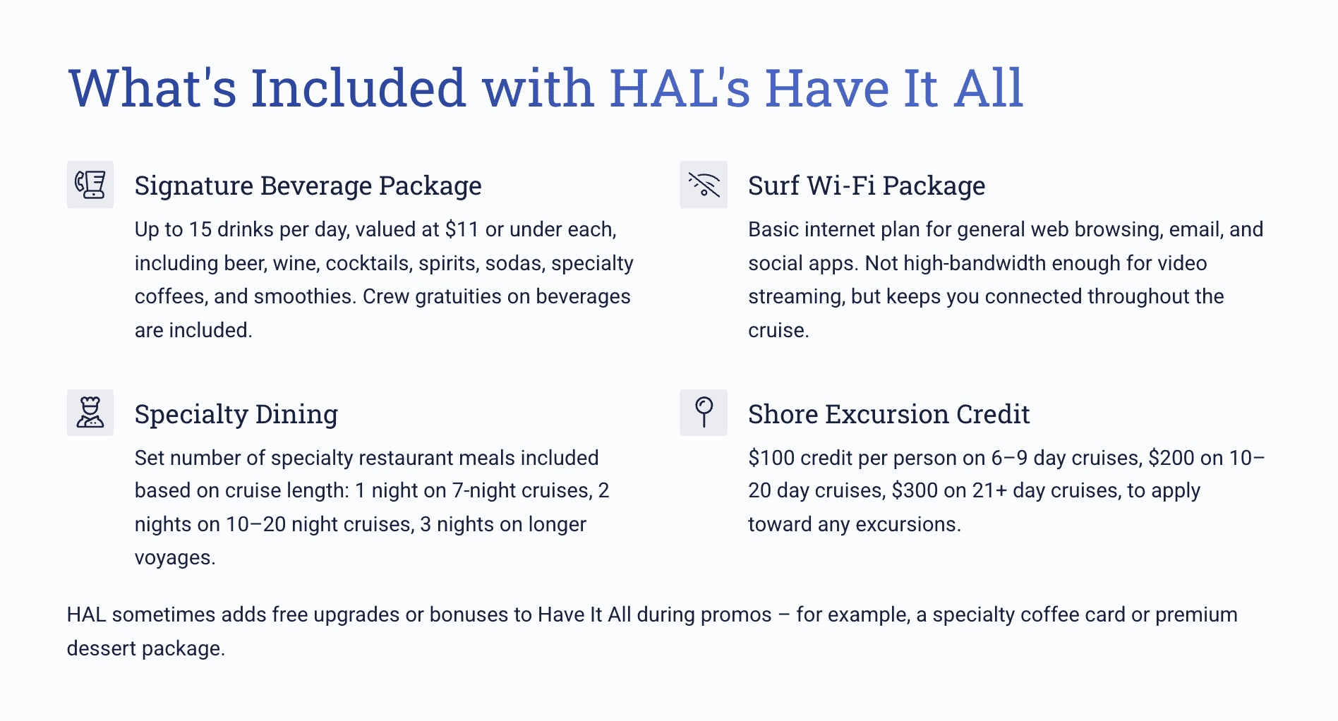 Holland America's Have It All, cruise all-inclusive packages